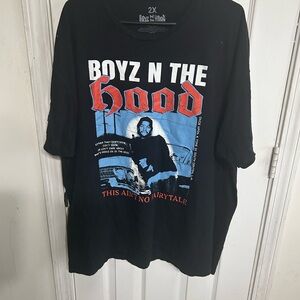Boyz N The Hood Graphic Tee - Black with Red & Blue Print